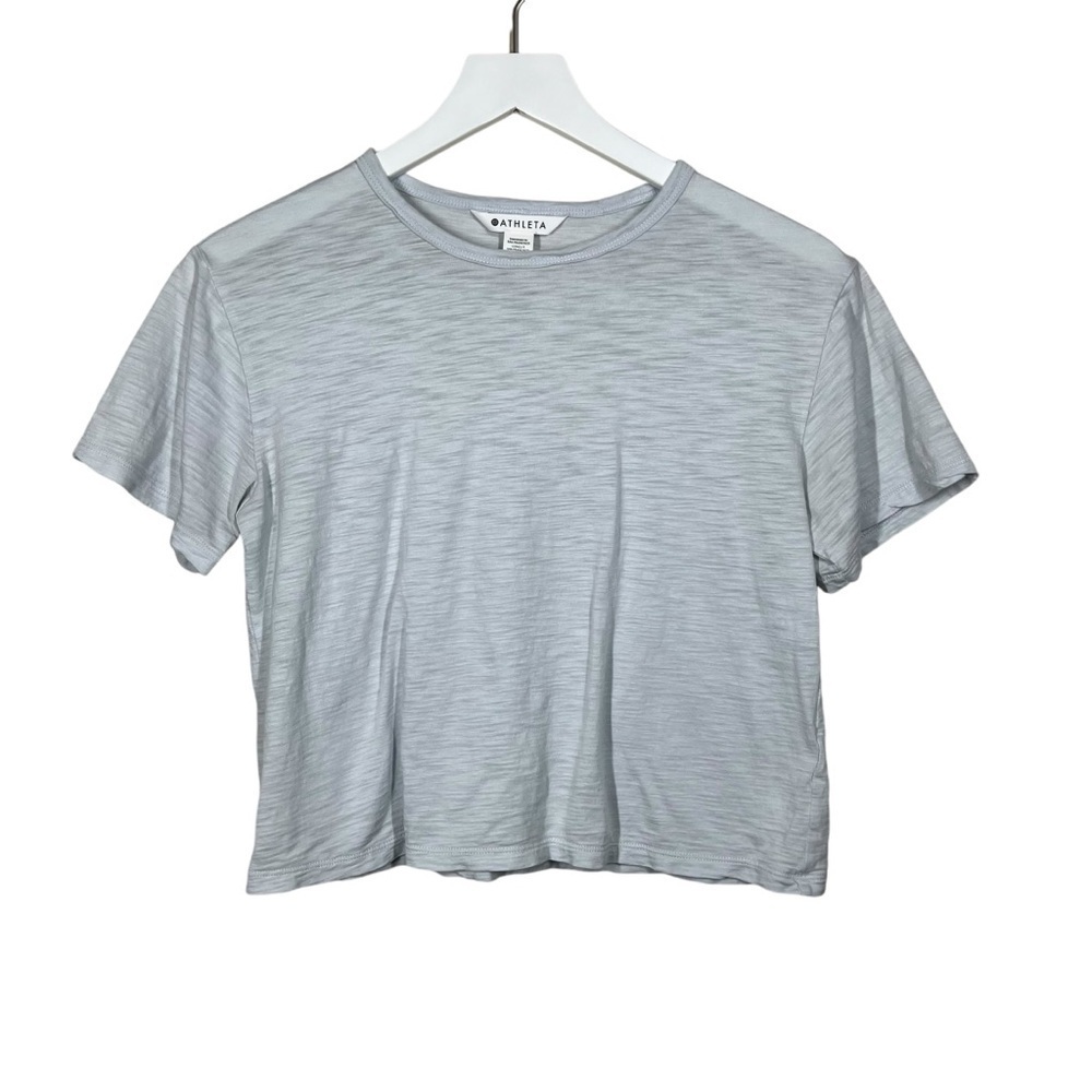 Athleta Womens Light Blue Lightweight Cropped Short Sleeve Tee Shirt Size XS